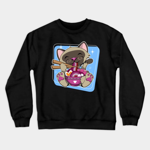 Cat Eating Ramen Lesbian Pride Crewneck Sweatshirt by CuddleswithCatsArt